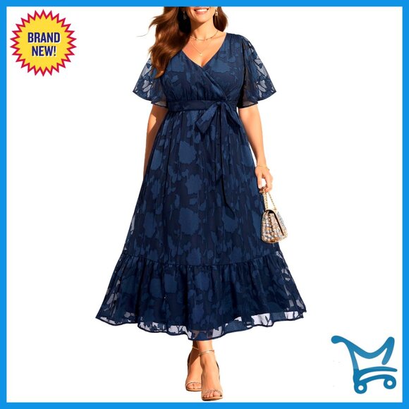 Wrap V Neck Maxi Dress Flowy Plus Size Elegant Cocktail Wedding Guest Summer